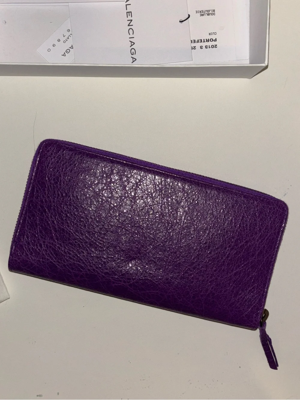 Balenciaga 2013 Purple Calfskin Zip-Around Leather Wallet